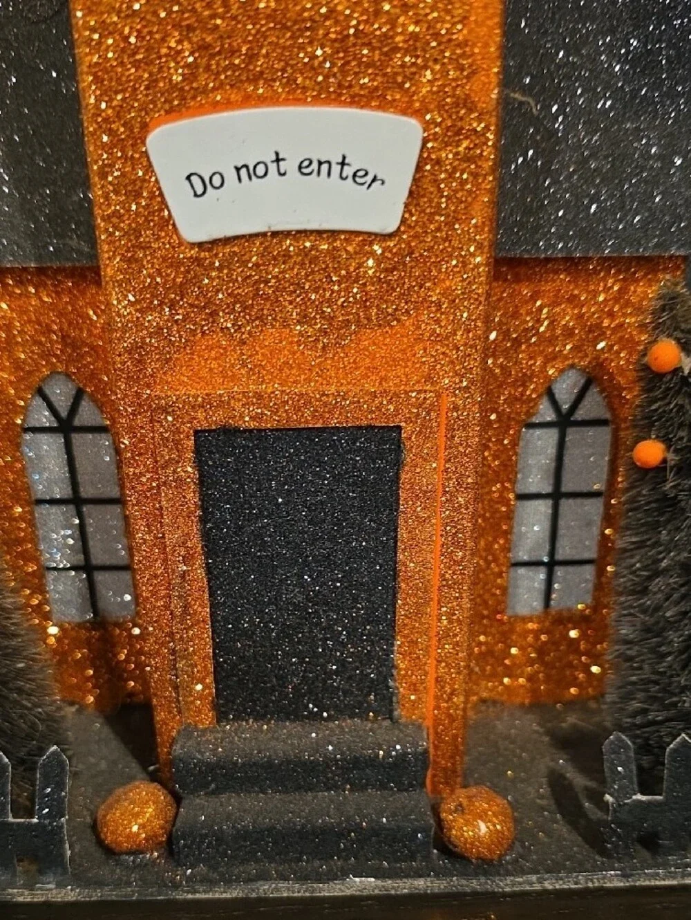 Glittery Orange & Black Haunted House Décor